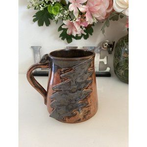 Vintage 1970s Lighting Bolt Brown Ceramic Cup Hand Made Painted‎ Rustic Unique